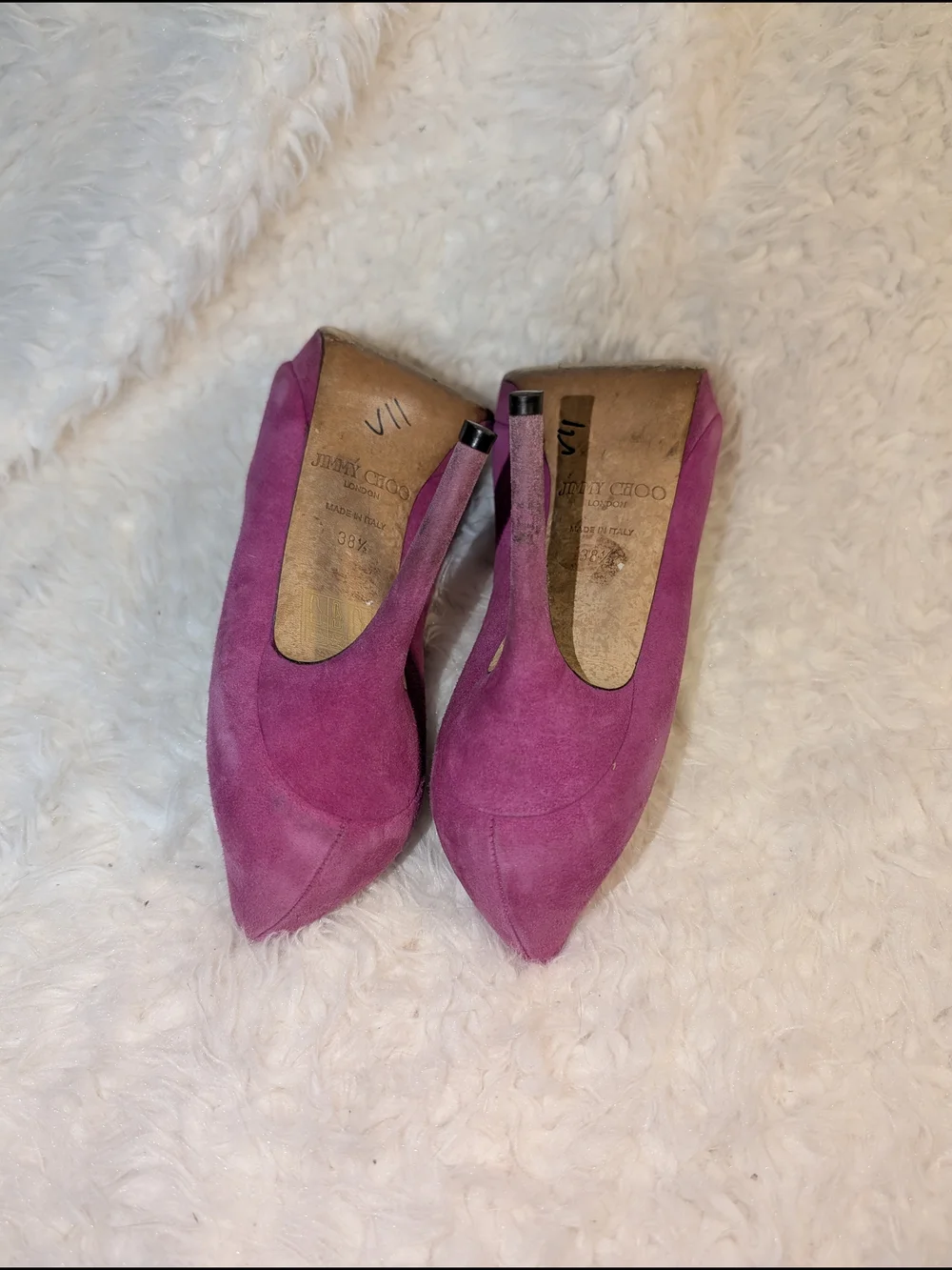 Jimmy Choo Fuchsia Suede Peep-Toe Pumps